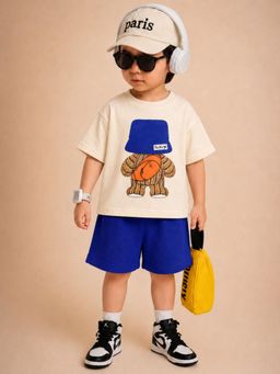 Googo Gaaga - Boys Cotton Graphic Printed T-shirt With Shorts-Beige