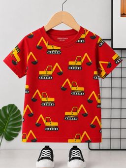 Googo Gaaga - Boys Cotton Printed Casual T-shirt-Red