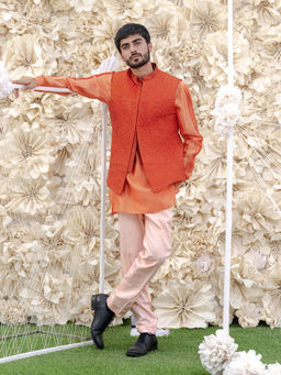 Runit Gupta - Carrot Bundi-kurta (Set of 3)