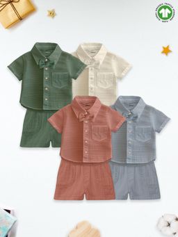 Kidbea - Linen Shirt & Pant For Kids Stylish Short Sleeve Shirt & Shorts (Set of 4)