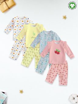 Kidbea - Bamboo Cotton Printed Combo Co-Ord Full-Sleeve T-Shirt & Pants (Set of 4)