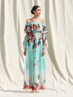 MANDIRA WIRK - Off Shoulder Smocking Dress With Handkerchief Sleeves Multi-color