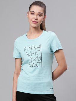 Alcis - Women Blue Black Printed Round Neck Sports T-shirt