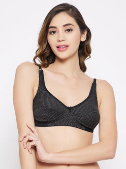 Clovia - Non-Padded Non-Wired Full Cup Polka Dot Bra in Black - Cotton