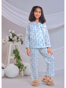 Misbis - Girls Printed Cotton Shirt and Pyjama-Blue