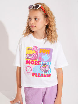 VERO MODA - Girl White Printed Cotton T-Shirt