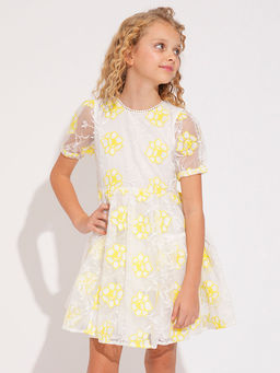 VERO MODA - Girl White Organza Embroidered Dress