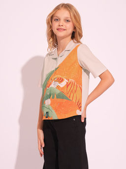 VERO MODA - Girl X Jungle Book Beige Printed Short Sleeves Shirt