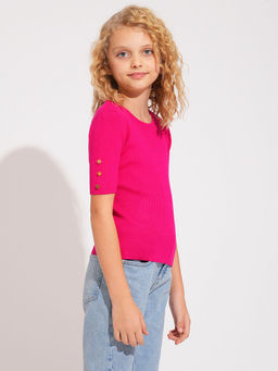 VERO MODA - Girl Pink Ribbed Knitted Top