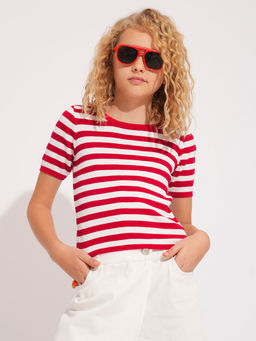 VERO MODA - Girl Red Striped Knitted Top
