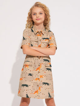 VERO MODA - Girl Beige Animal Print Shirt Dress (Set of 2)