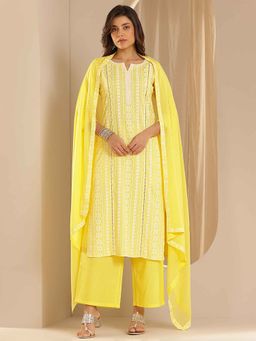 Libas - Yellow Ethnic Motif Printed Kurta with Palazzo and Dupatta (Set of 3)