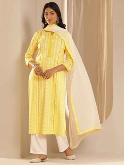 Libas - Yellow Ethnic Motif Printed Kurta with Pant and Dupatta (Set of 2)
