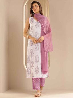Libas - Pink-White Floral Printed Kurta with Pant and Dupatta (Set of 3)