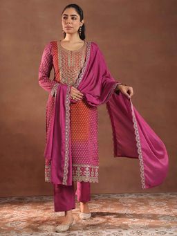 Libas - Pink Embroidered Bandhani Kurta with Pant and Dupatta (Set of 3)