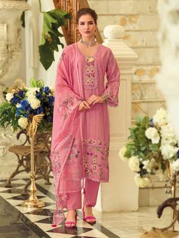 Varanga - Pink Floral Embroidered Kurta with Pant and Dupatta (Set of 3)