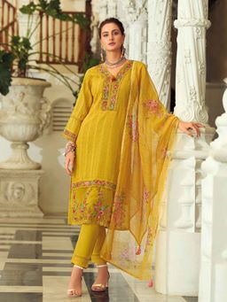 Varanga - Yellow Floral Embroidered Kurta with Pant and Dupatta (Set of 3)