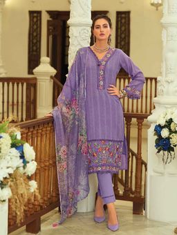 Varanga - Lavender Floral Embroidered Kurta with Pant and Dupatta (Set of 3)
