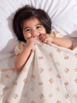 Haus & Kinder - Beige Cotton Reversible Triple Layer Muslin Blanket (0-2 Years)