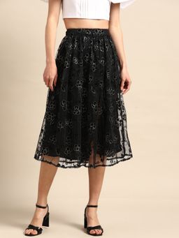 AAREIN - Black Flock Slit Skirt