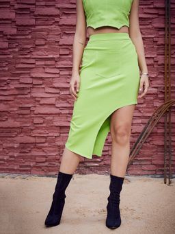 AAREIN - Neon Green Asymmetric Denim Skirt