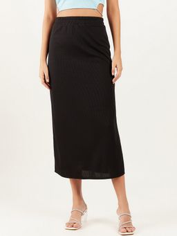 AAREIN - Black Rib Mid Length Skirt