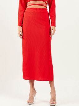 AAREIN - Red Rib Mid Length Skirt