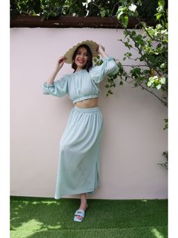 AAREIN - Blue Off Shoulder Textured Skirt