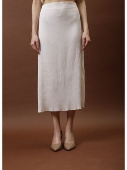 AAREIN - White Solid Pleated Midi Skirt