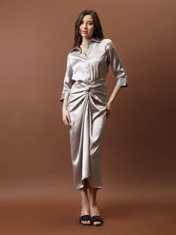 AAREIN - Grey Front Knotting Satin Skirt
