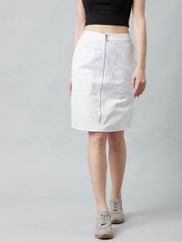 AAREIN - White Denim Front Zip Detail and Front Pockets Skirt