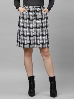 AAREIN - Black and White Woolen Button Detail Skirt