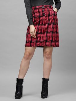 AAREIN - Burgundy and Black Woolen Button Detail Skirt