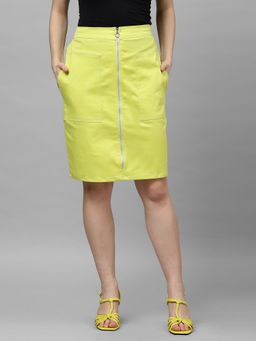 AAREIN - Lime Green Denim Front Zip Detail Skirt