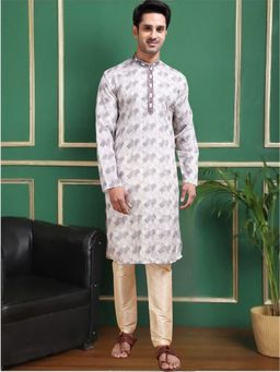 TATTVA - Men Grey Empire Sequinned Kurta with Pyjama