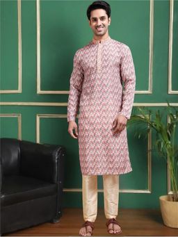 TATTVA - Men Peach Empire Sequinned Kurta with Pyjama