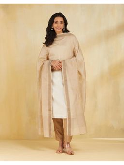 Fabindia - Beige Cotton Silk Blend Hand Embroidered Dupatta