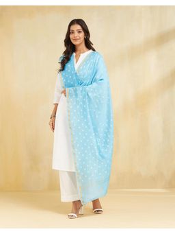 Fabindia - Blue Cotton Silk Blend Bandhani Dupatta