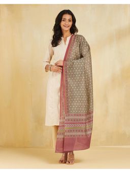 Fabindia - Multi-Color Cotton Silk Geometric Printed Dupatta