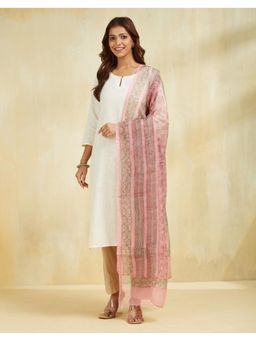 Fabindia - Pink Cotton Silk Floral Printed Dupatta