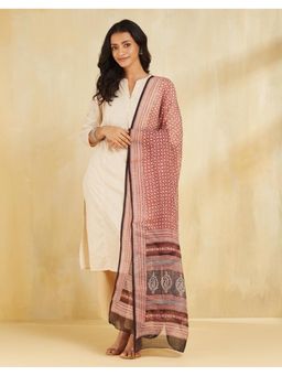 Fabindia - Beige Cotton Silk Bagh Floral Printed Dupatta