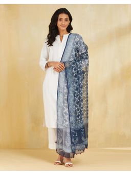 Fabindia - Indigo Cotton Silk Dabu Printed Dupatta