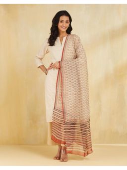 Fabindia - Beige Cotton Silk Bagru Printed Dupatta
