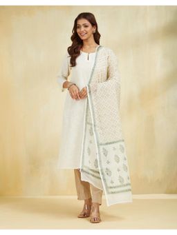 Fabindia - Off White Cotton Silk Printed Dupatta