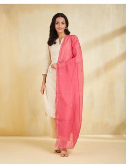 Fabindia - Pink Cotton Silk Embroidered Dupatta