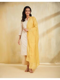 Fabindia - Yellow Cotton Silk Embroidered Dupatta