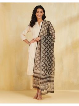 Fabindia - Black Cotton Silk Bagru Printed Dupatta