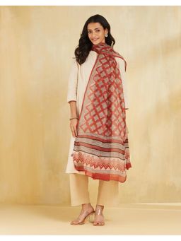 Fabindia - Red Cotton Silk Bagru Printed Dupatta