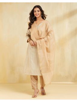 Fabindia - Beige Silk Blend Hand Woven Dupatta