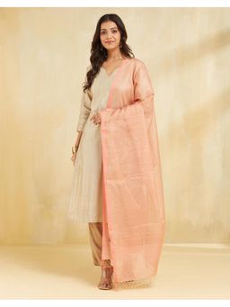 Fabindia - Peach Silk Blend Hand Woven Dupatta